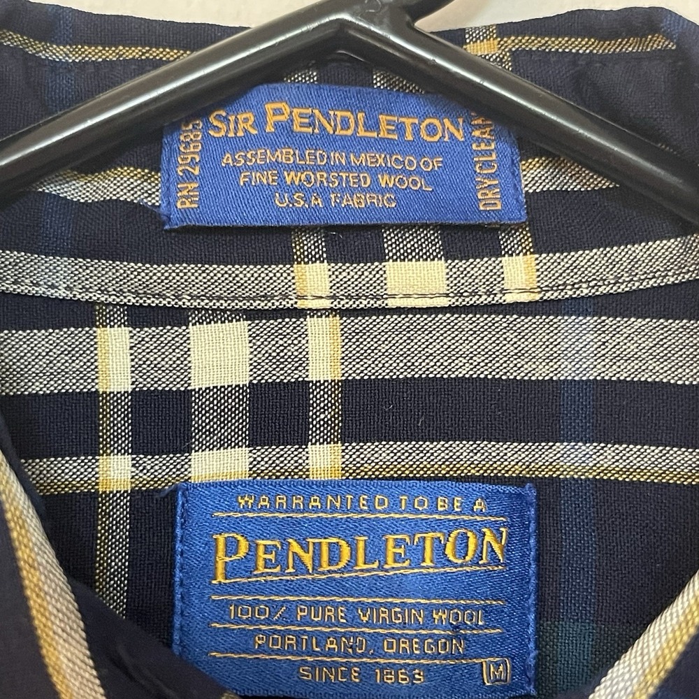 Vintage Pendleton Shirt Men's Medium Green Plaid Wool Sir Pendleton Button Up - Picture 2 of 4